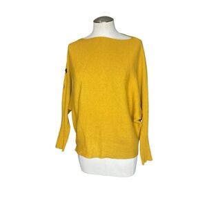 Faith & Zoe Mustard Knit Sweater Button Shoulder Dolman Sleeve Medium